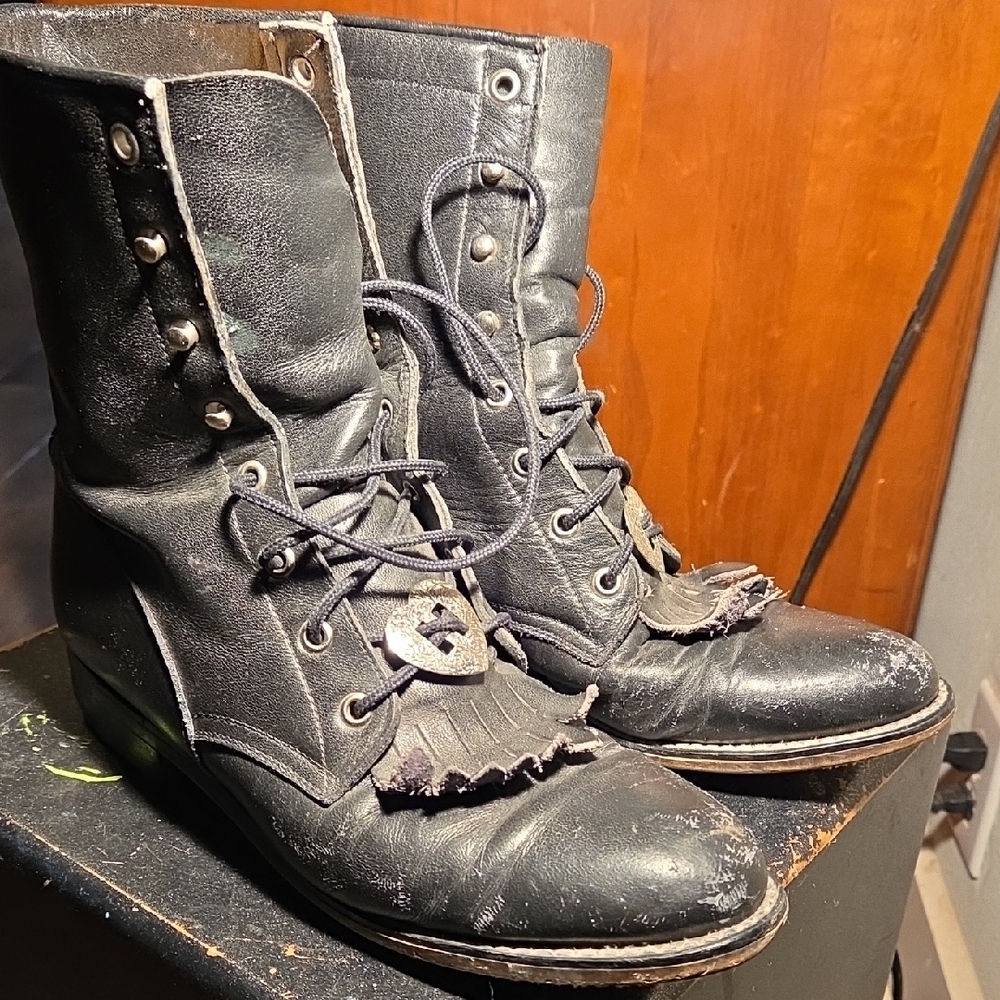 Justin Boots Black Lace-Up Ankle Boots